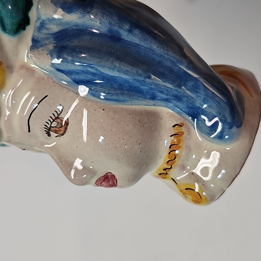 Caltagirone Sicily Italy Queen Moor's Head Small Vase, Signed F. Pistone - Picture 13 of 16